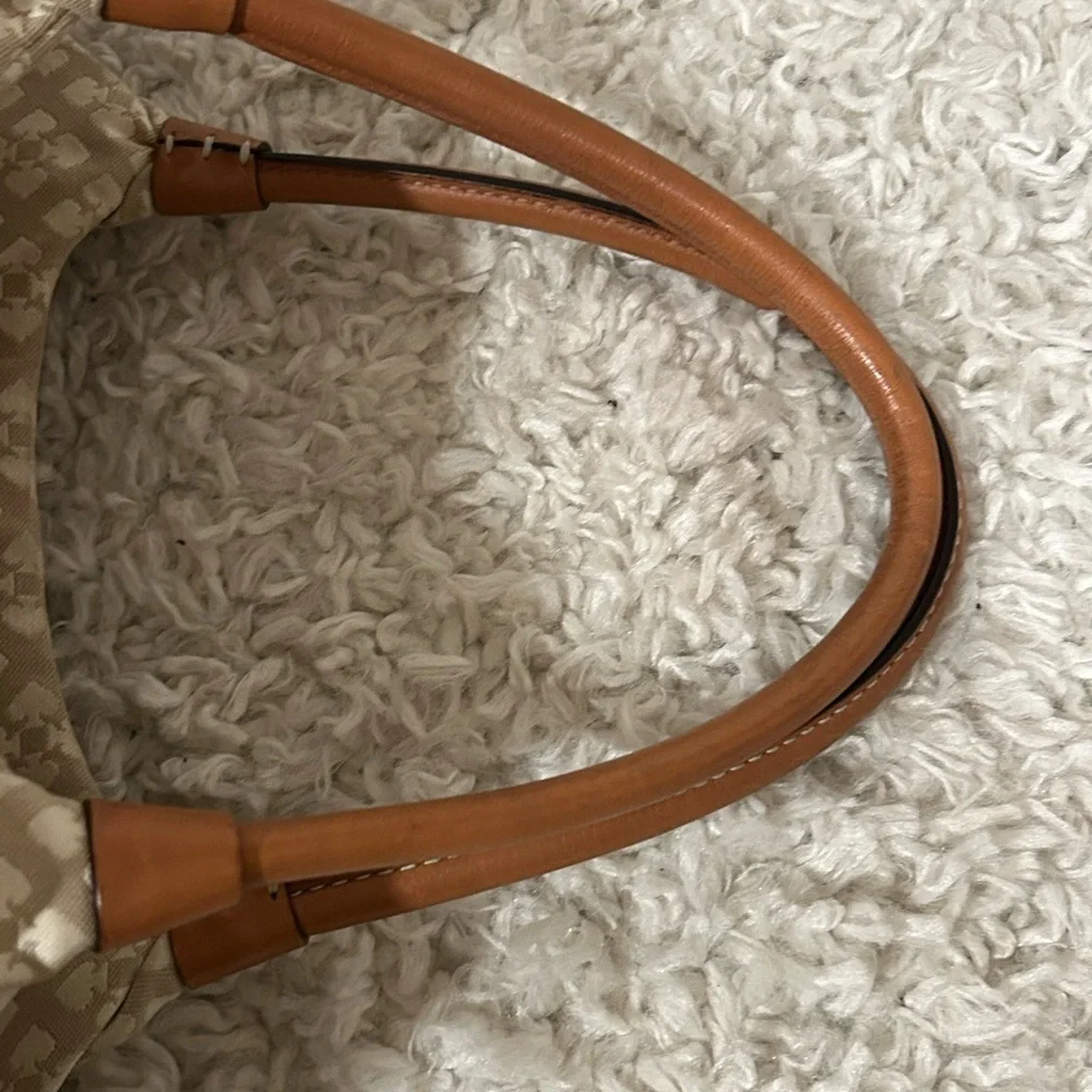 Kate Spade Canvas Tote Bag Beige Pink Stripe Large Travel Shoulder Chic